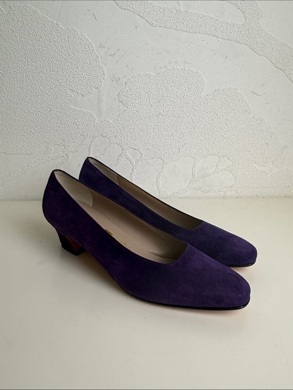 Salvatore Ferragamo Purple Suede Low Block Heel Pumps Size 5.5 NWOT